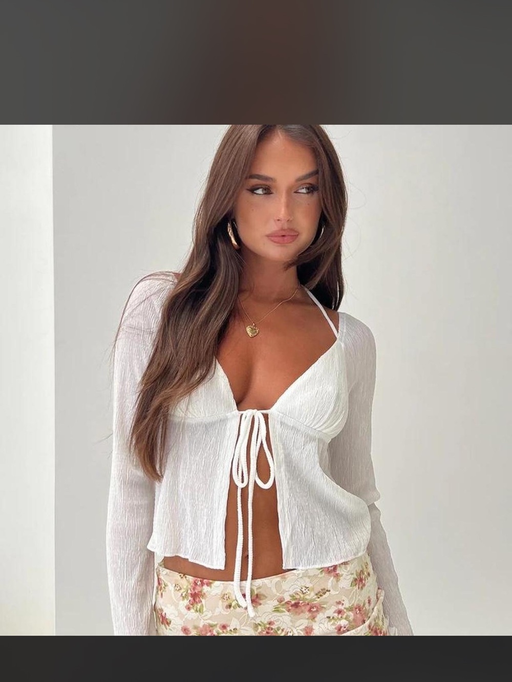 Princess Polly Chantria Long Sleeve Sheer White Halter Top Women’s Size 2
